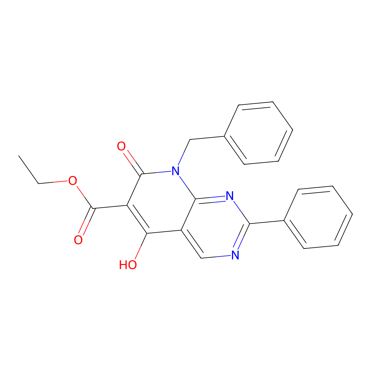 Ethyl 8-benzyl-5-hydroxy-7-oxo-2-phenyl-7,8-dihydropyrido[2,3-d]pyrimidine-6-carboxylate molecular structure, CAS 76377-80-5