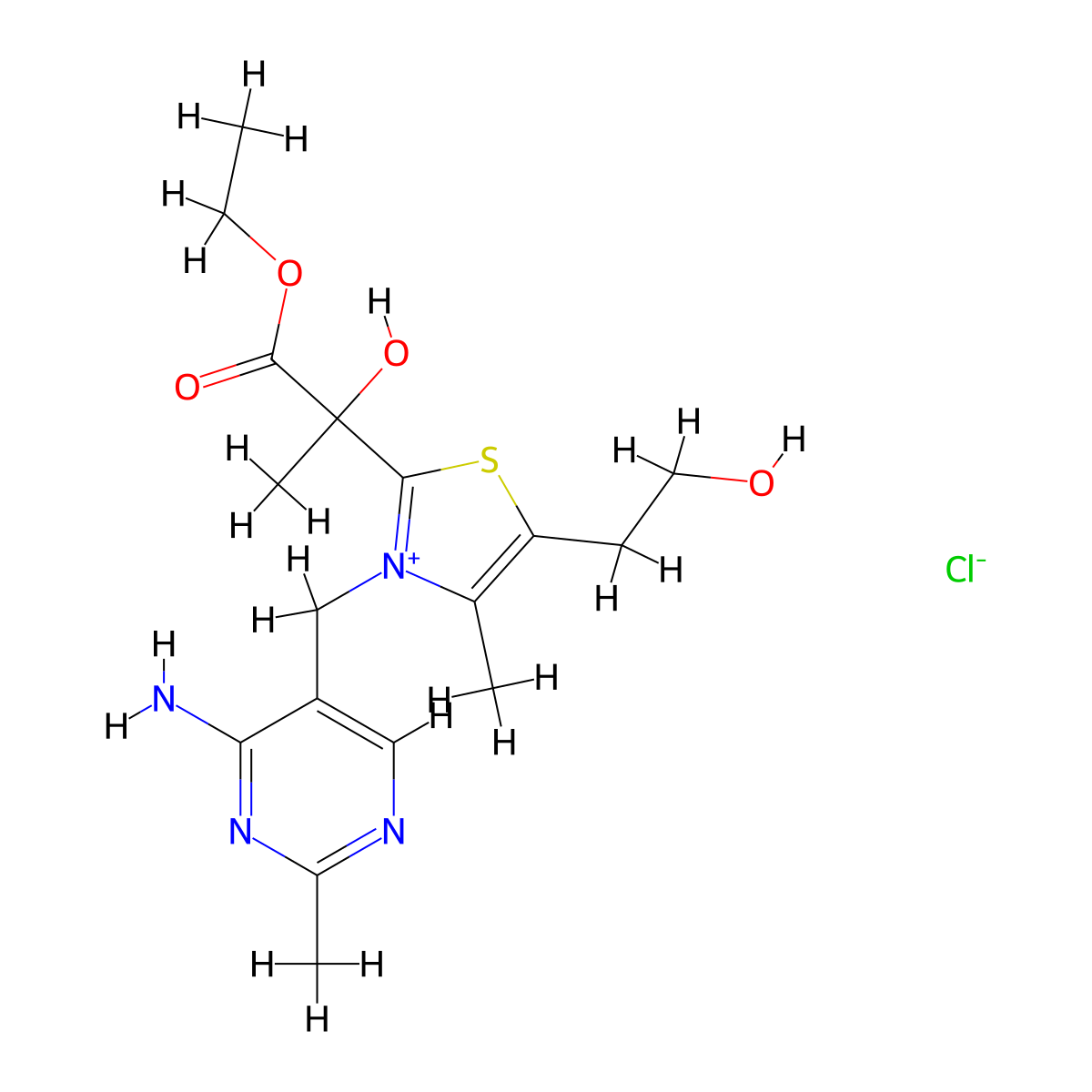 2-(1-Ethoxy-2-hydroxy-1-oxo-2-propyl)-5-(2-hydroxyethyl)-3-[(6-imino-2-methyl-1,6-dihydro-5-pyrimidinyl)methyl]-4-methylthiazol-3-ium Chloride Hydrochloride molecular structure, CAS 76385-46-1