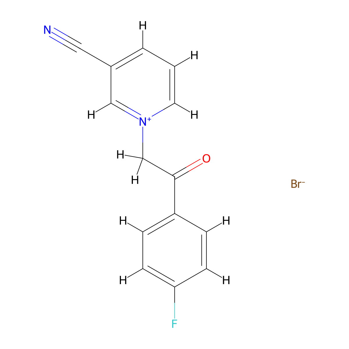 3-Cyano-1-[2-(4-fluorophenyl)-2-oxoethyl]pyridin-1-ium bromide molecular structure, CAS 7639-76-1