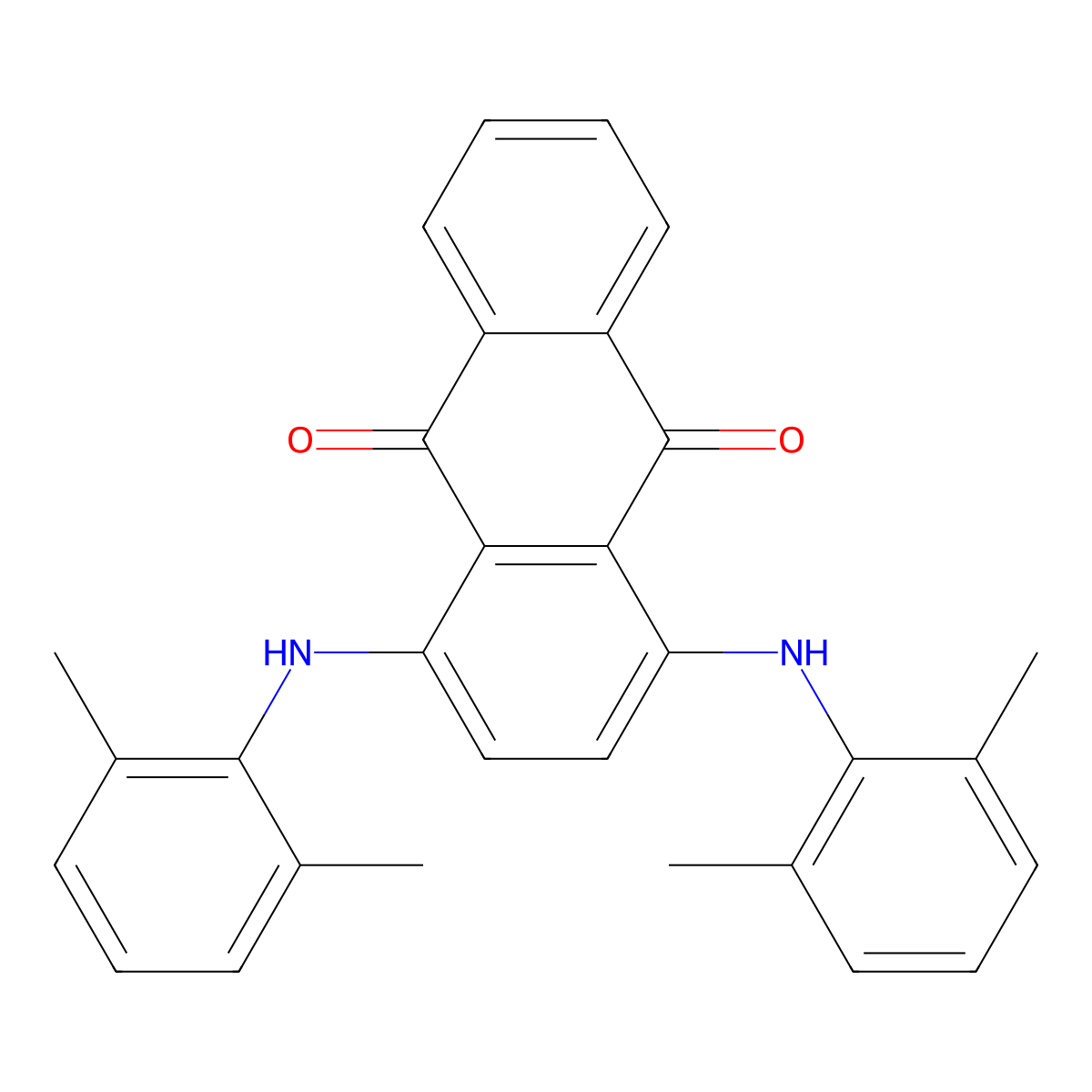 1,4-Bis((2,6-dimethylphenyl)amino)anthraquinone molecular structure, CAS 7639-96-5
