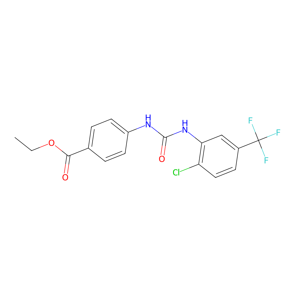 Ethyl 4-[[2-chloro-5-(trifluoromethyl)phenyl]carbamoylamino]benzoate molecular structure, CAS 76393-32-3