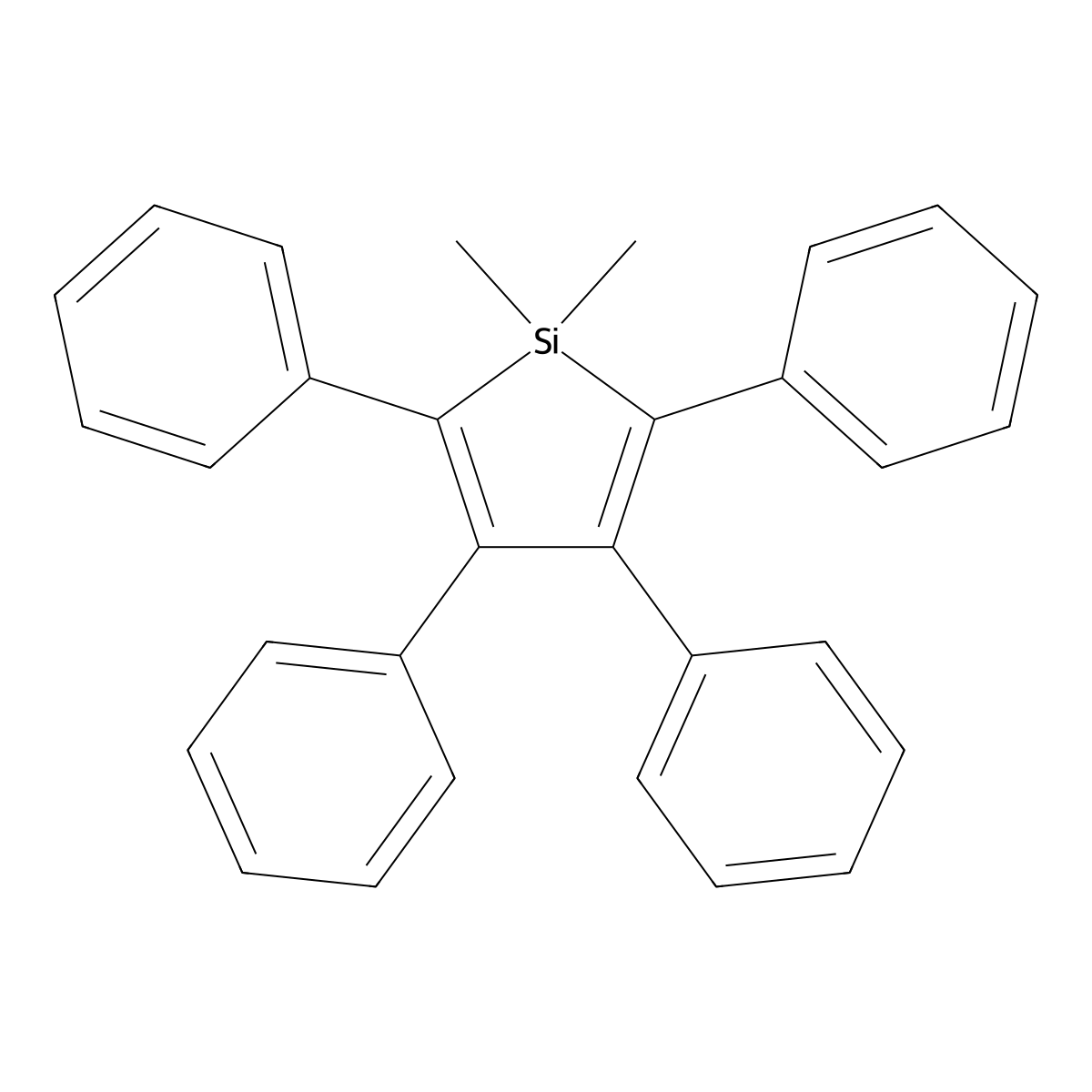 1,1-Dimethyl-2,3,4,5-tetraphenylsilole molecular structure, CAS 7641-40-9