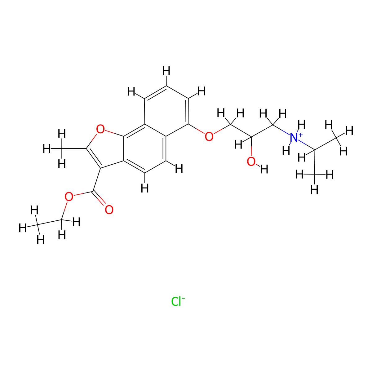 Naphtho(1,2-b)furan-3-carboxylic acid, 6-(2-hydroxy-3-(isopropylamino)propoxy)-2-methyl-, ethyl ester, monohydrochloride molecular structure, CAS 76410-23-6