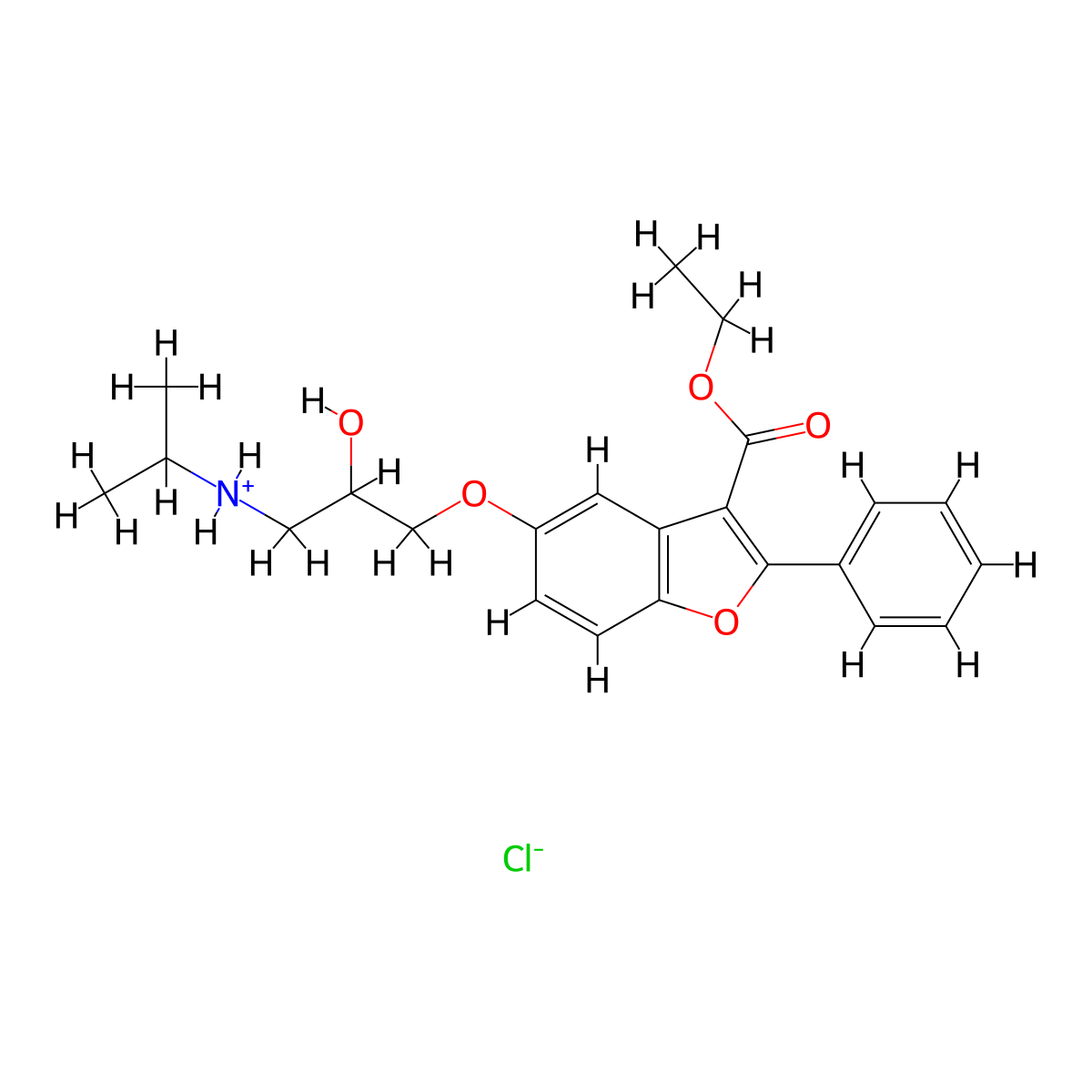 3-Benzofurancarboxylic acid, 5-(2-hydroxy-3-(isopropylamino)propoxy)-2-phenyl-, ethyl ester, hydrochloride molecular structure, CAS 76410-43-0