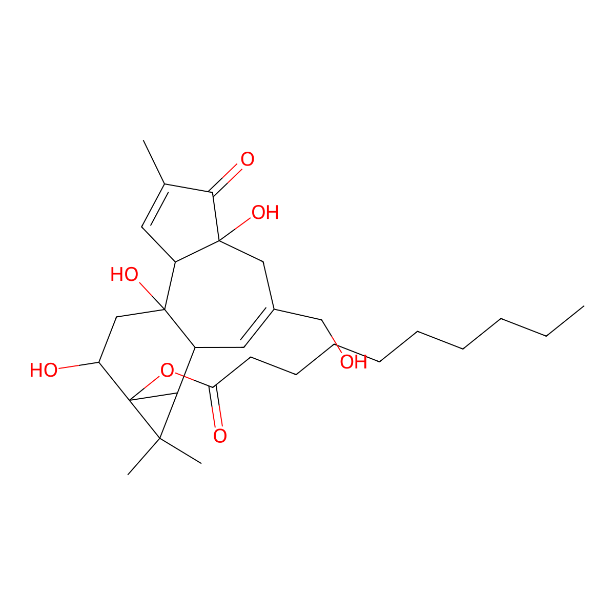 Decanoic acid,(1aR,1bS,4aR,7aS,7bR,9R,9aS)-1,1a,1b,4,4a,5,7a,7b,8,9-decahydro-4a,7b,9-trihydroxy-3-(hydroxymethyl)-1,1,6-trimethyl-5-oxo-9aH-cyclopropa[3,4]benz[1,2-e]azulen-9a-ylester molecular structure, CAS 76423-69-3
