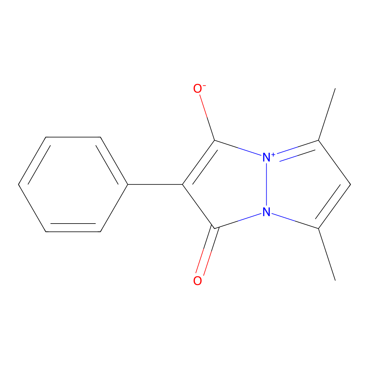 5,7-dimethyl-3-oxo-2-phenyl-3H-pyrazolo[1,2-a]pyrazol-4-ium-1-olate molecular structure, CAS 76434-58-7