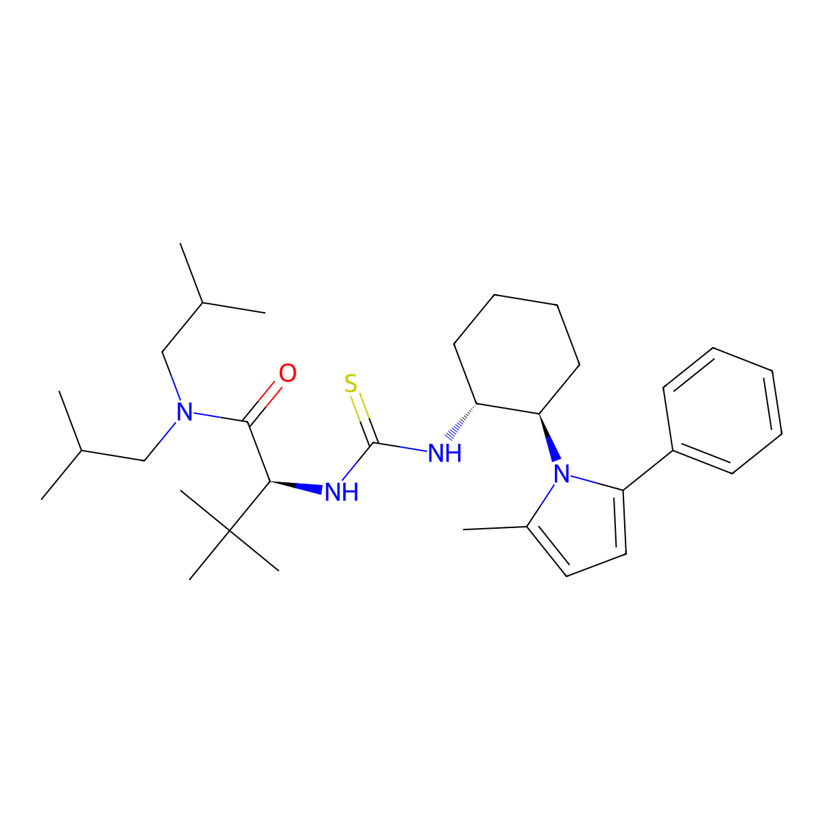 (2S)-3,3-Dimethyl-2-(((1R,2R)-2-(2-methyl-5-phenyl-1-pyrrolyl)cyclohexyl)thioureido)-N,N-bis(2-isobutyl)butanamide molecular structure, CAS 764650-97-7