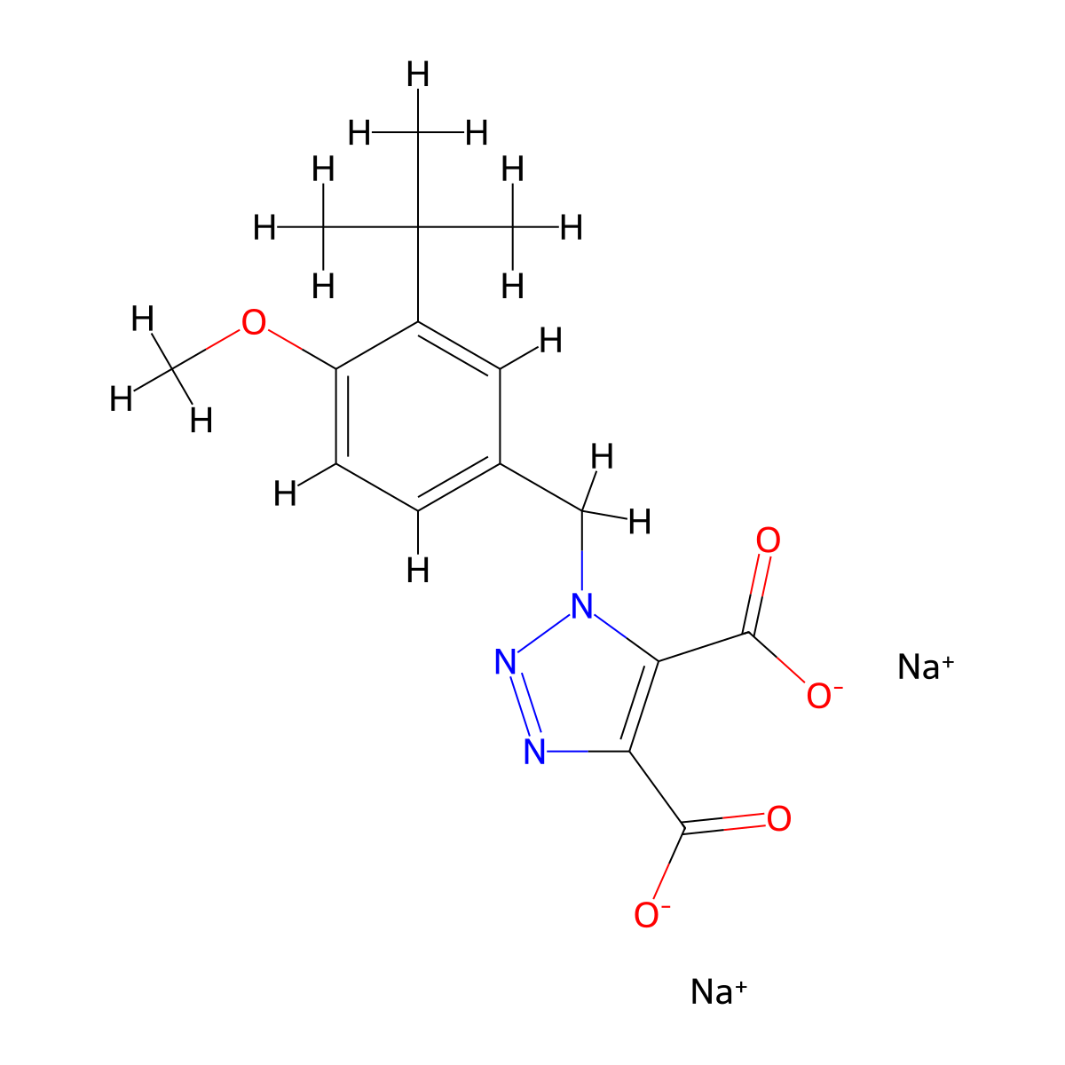 Disodium 1-(3-tert-butyl-4-methoxybenzyl)-1H-1,2,3-triazole-4,5-dicarboxylate molecular structure, CAS 764652-73-5