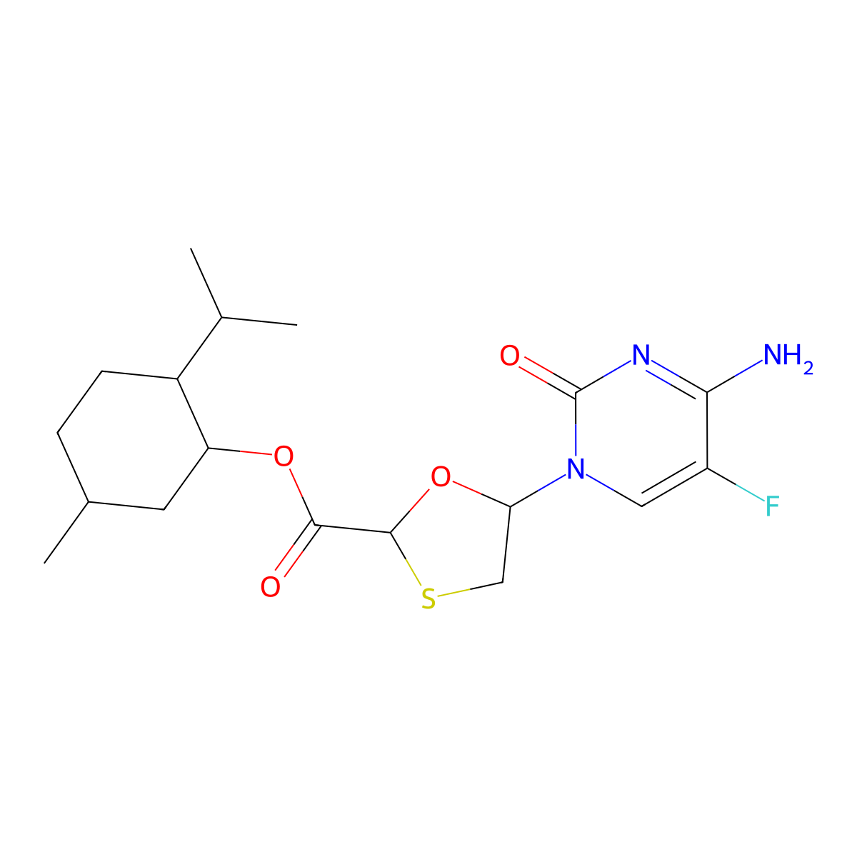 (1R,2S,5R)-5-Methyl-2-(propan-2-yl)cyclohexyl 5-(4-amino-5-fluoro-2-oxopyrimidin-1(2H)-yl)-1,3-oxathiolane-2-carboxylate molecular structure, CAS 764659-72-5