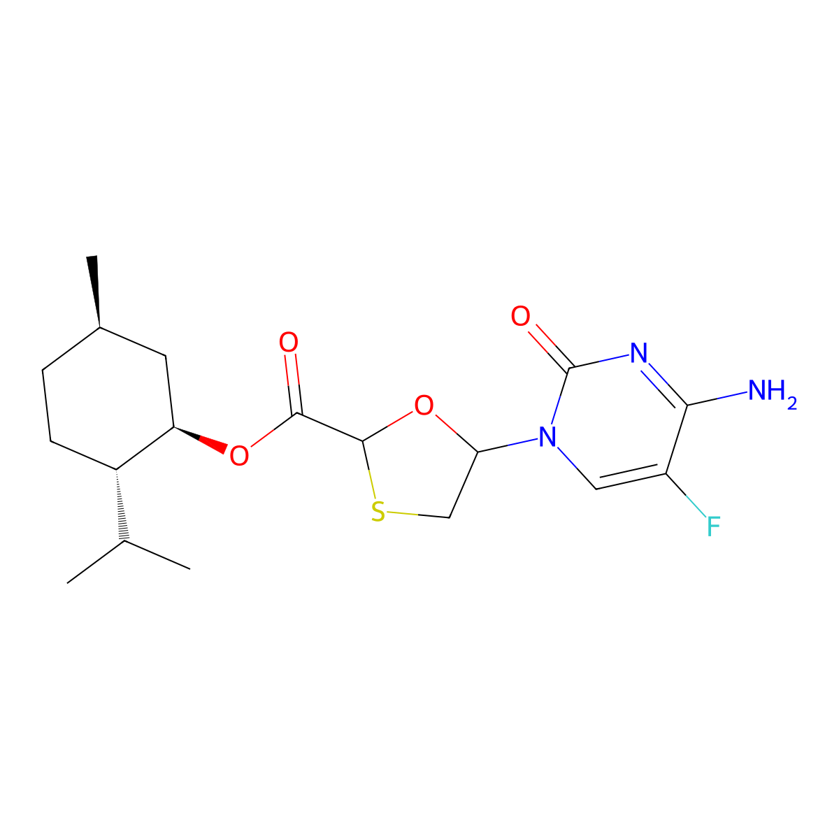 (1R,2S,5R)-5-Methyl-2-(propan-2-yl)cyclohexyl 5-(4-amino-5-fluoro-2-oxopyrimidin-1(2H)-yl)-1,3-oxathiolane-2-carboxylate molecular structure, CAS 764659-72-5