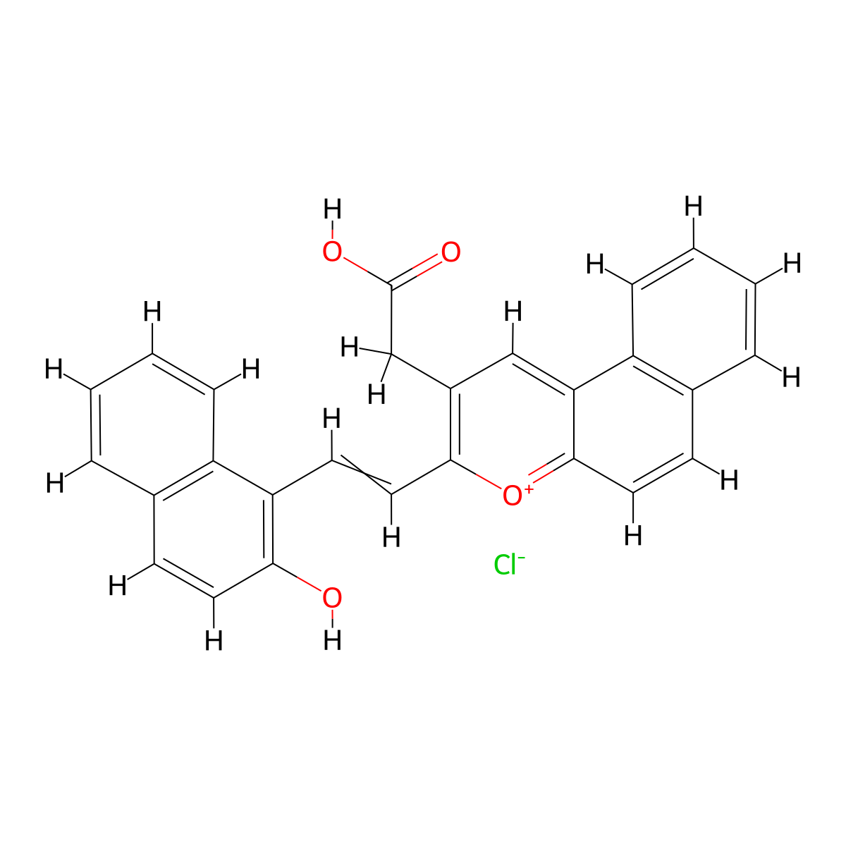 2-[3-[2-(2-Hydroxynaphthalen-1-yl)ethenyl]benzo[f]chromen-4-ium-2-yl]acetic acid chloride molecular structure, CAS 764661-38-3
