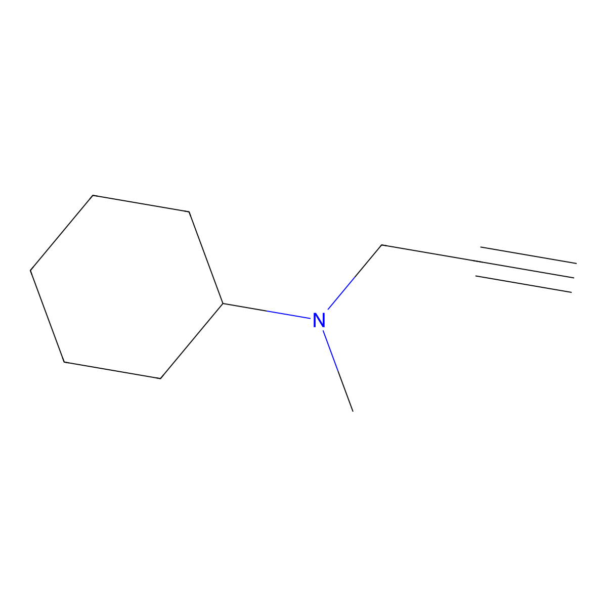 N-methyl-N-(prop-2-yn-1-yl)cyclohexanamine molecular structure, CAS 76469-25-5