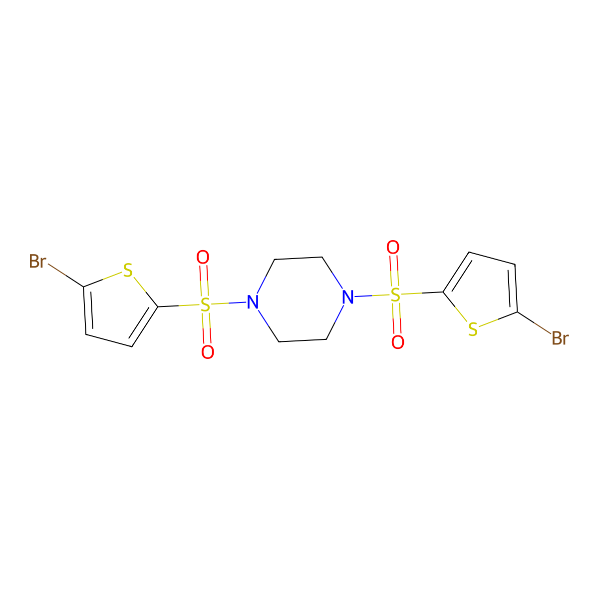 1,4-Bis[(5-bromothiophen-2-yl)sulfonyl]piperazine molecular structure, CAS 764691-86-3