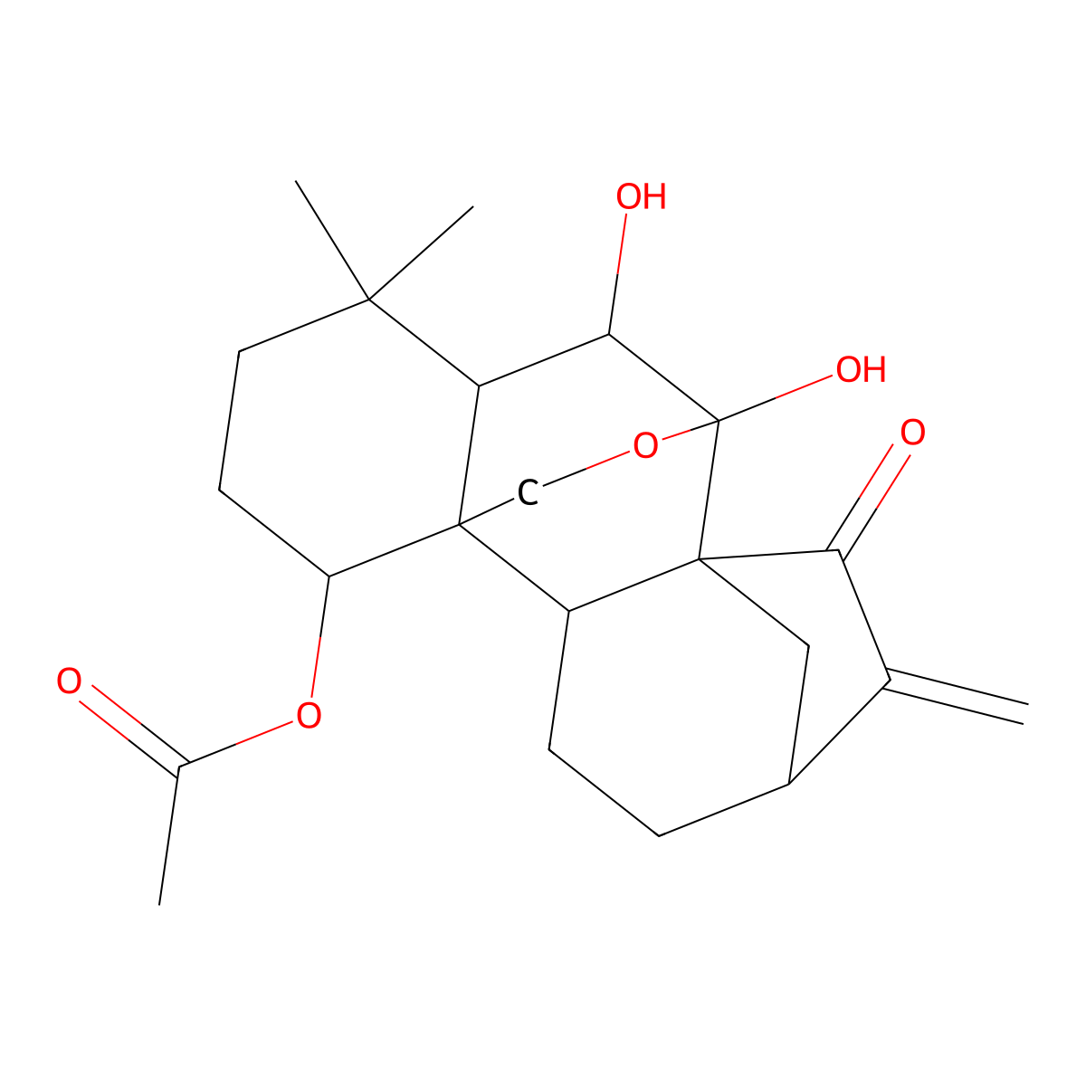 (9,10-Dihydroxy-12,12-dimethyl-6-methylidene-7-oxo-17-oxapentacyclo[7.6.2.15,8.01,11.02,8]octadecan-15-yl) acetate molecular structure, CAS 76470-16-1