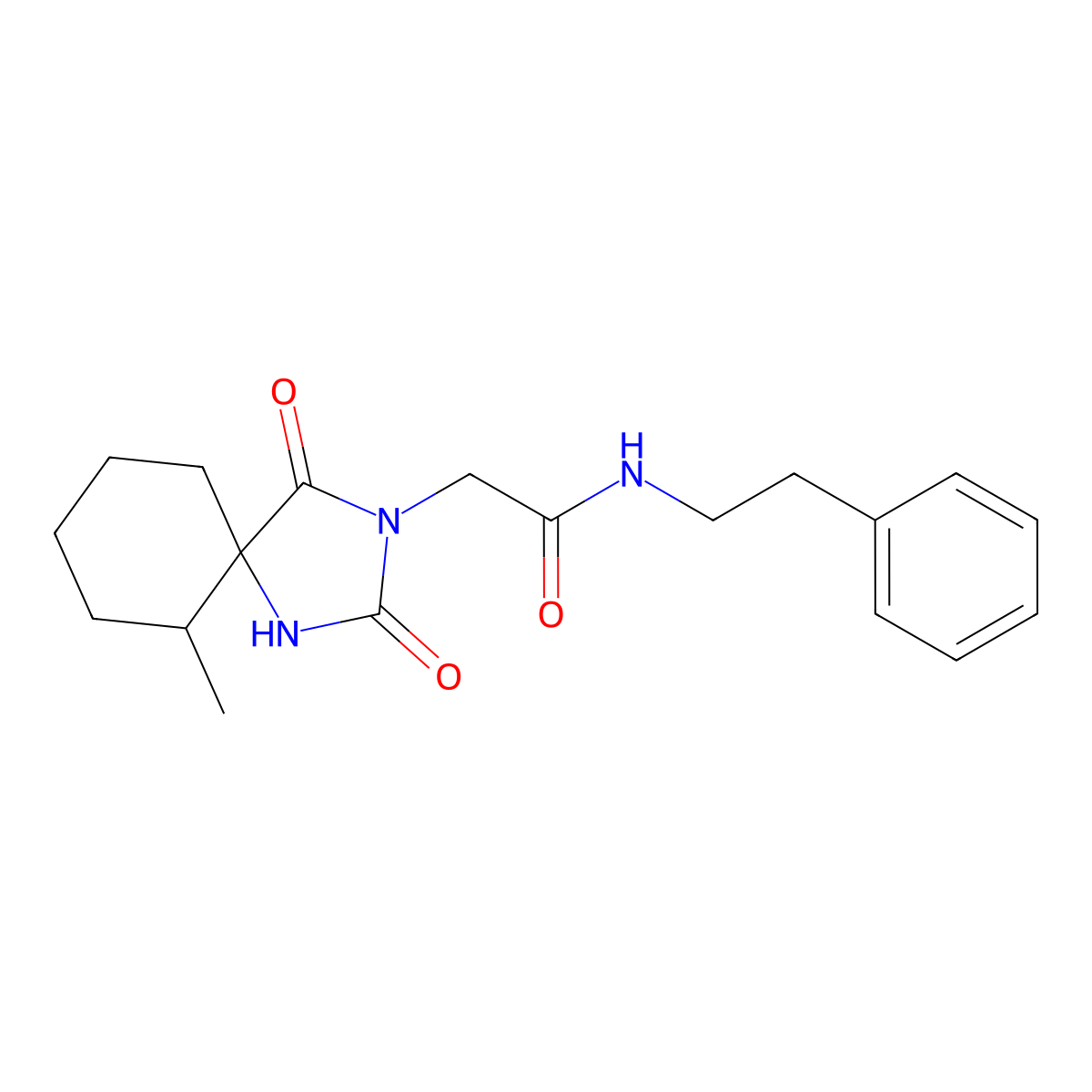 2-(6-methyl-2,4-dioxo-1,3-diazaspiro[4.5]decan-3-yl)-N-phenethylacetamide molecular structure, CAS 764700-50-7