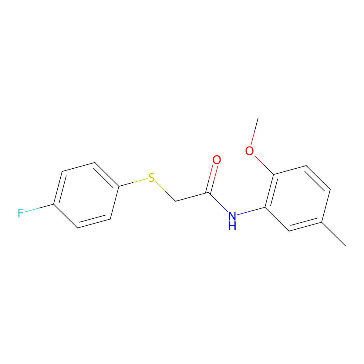 2-[(4-fluorophenyl)sulfanyl]-N-(2-methoxy-5-methylphenyl)acetamide molecular structure, CAS 764705-07-9