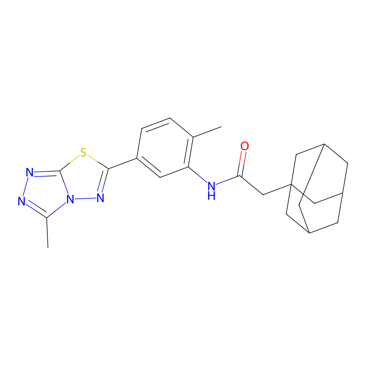 N-[2-Methyl-5-(3-methyl-1,2,4-triazolo[3,4-b][1,3,4]thiadiazol-6-yl)phenyl]tricyclo[3.3.1.13,7]decane-1-acetamide molecular structure, CAS 764710-31-8