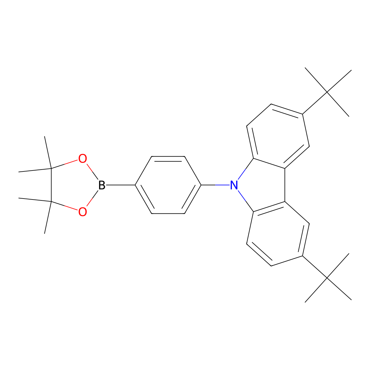 3,6-Di-tert-butyl-9-(4-(4,4,5,5-tetramethyl-1,3,2-dioxaborolan-2-yl)phenyl)-9H-carbazole molecular structure, CAS 764710-77-2