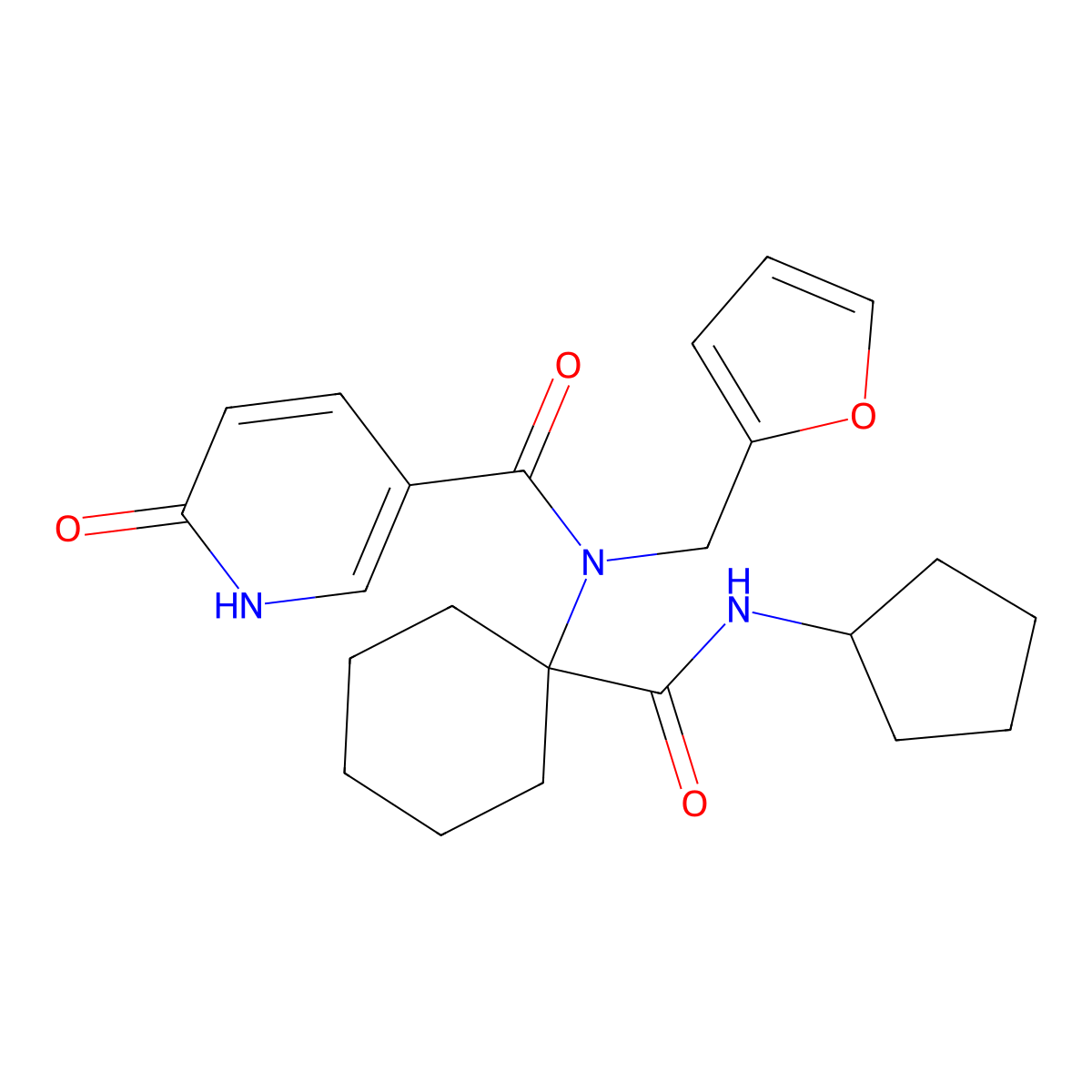 N-[1-(cyclopentylcarbamoyl)cyclohexyl]-N-(furan-2-ylmethyl)-6-oxo-1H-pyridine-3-carboxamide molecular structure, CAS 764712-64-3