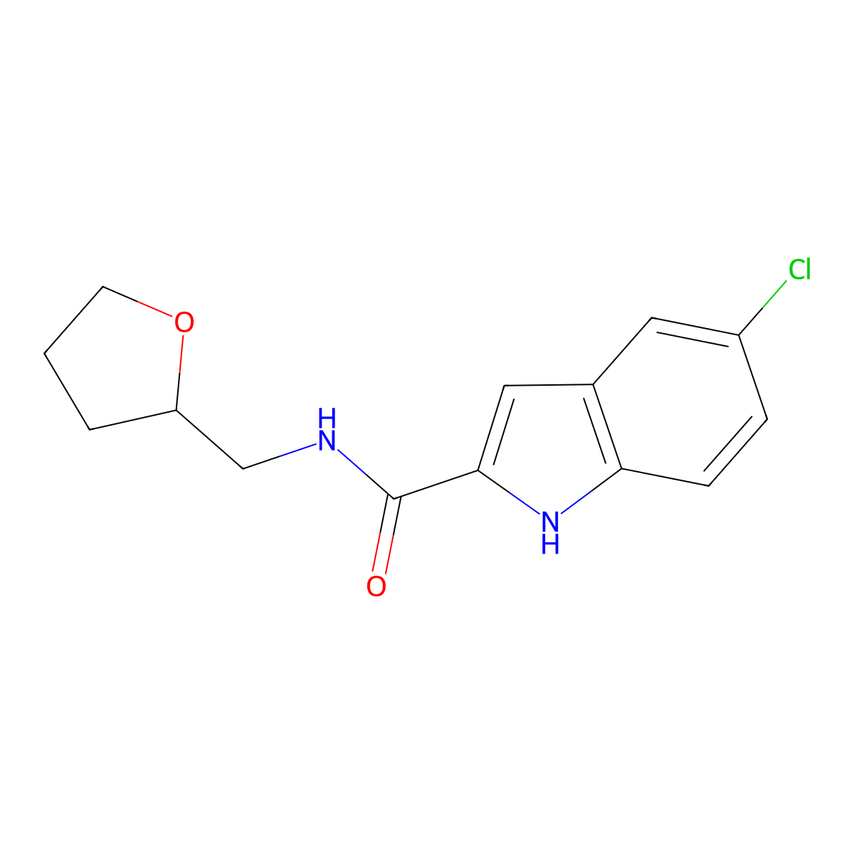 5-chloro-N-(oxolan-2-ylmethyl)-1H-indole-2-carboxamide molecular structure, CAS 764713-19-1