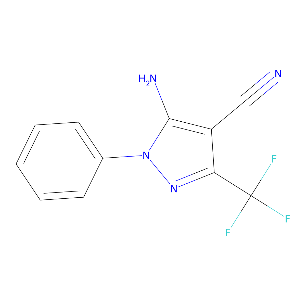 1-Phenyl-3-trifluoromethyl-4-cyano-5-aminopyrazole molecular structure, CAS 76474-35-6