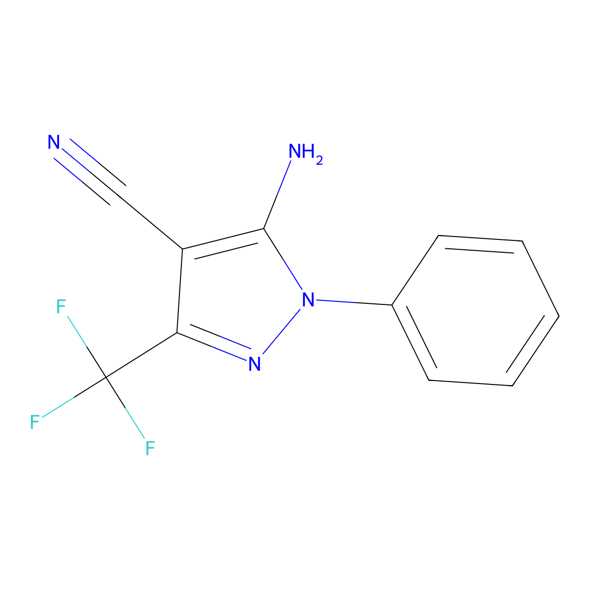 1-Phenyl-3-trifluoromethyl-4-cyano-5-aminopyrazole molecular structure, CAS 76474-35-6