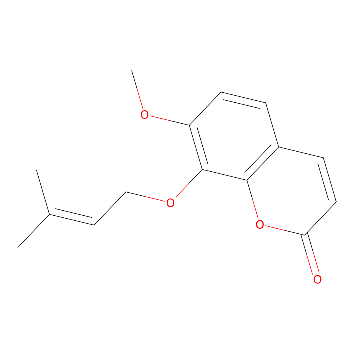 2H-1-Benzopyran-2-one, 7-methoxy-8-[(3-methyl-2-butenyl)oxy]- molecular structure, CAS 76474-93-6