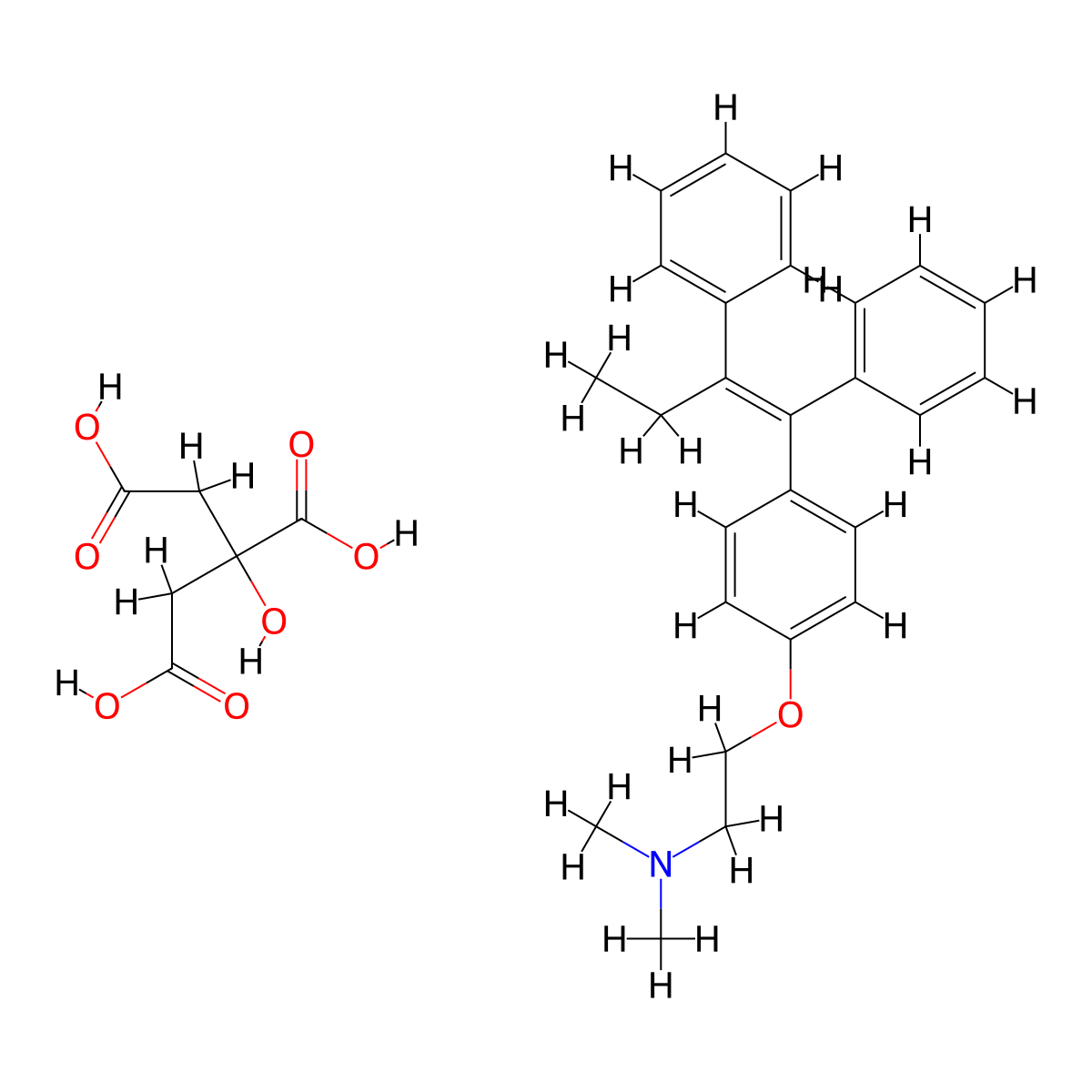 (E)-Tamoxifen citrate molecular structure, CAS 76487-65-5