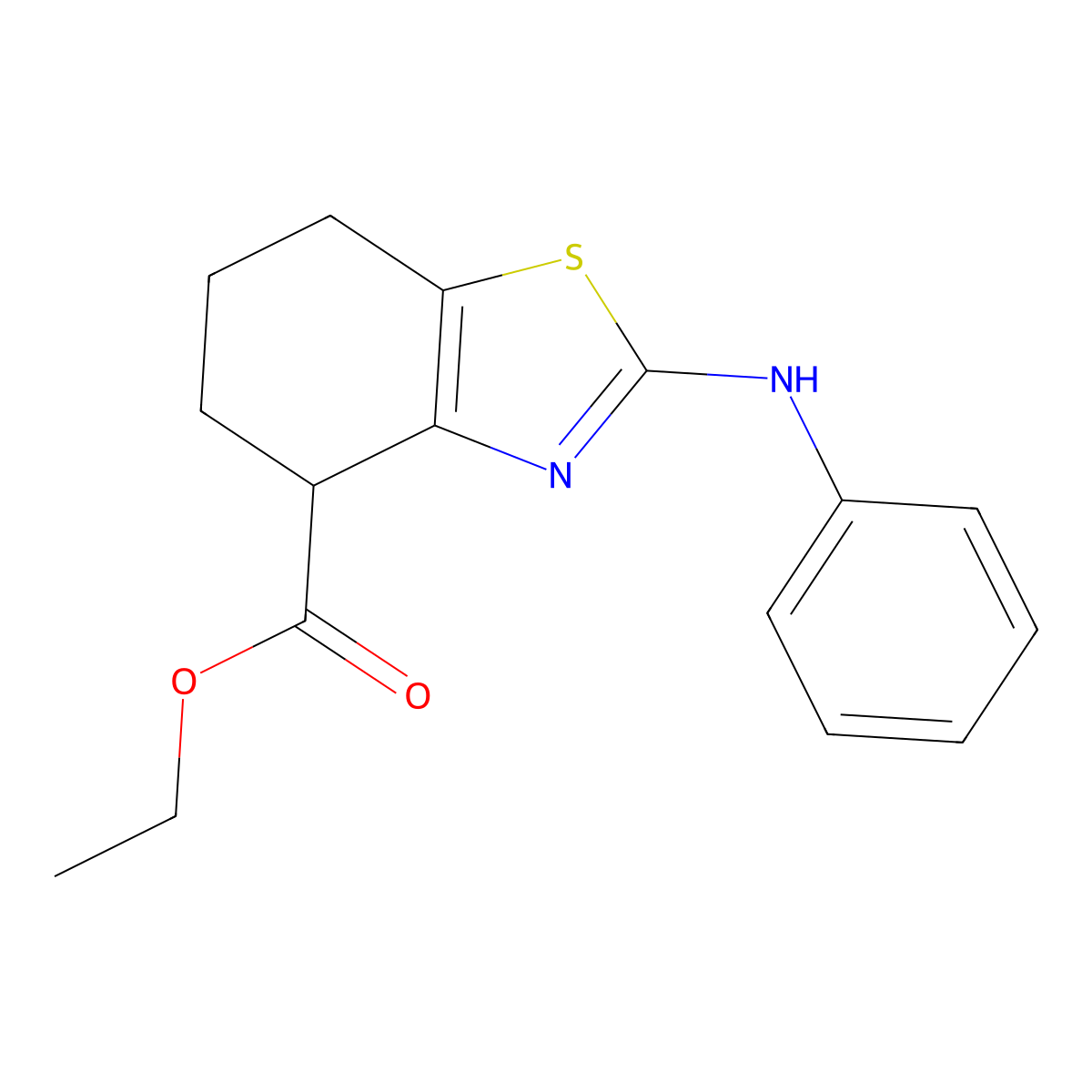Ethyl 2-(phenylamino)-4,5,6,7-tetrahydro-1,3-benzothiazole-4-carboxylate molecular structure, CAS 76488-52-3