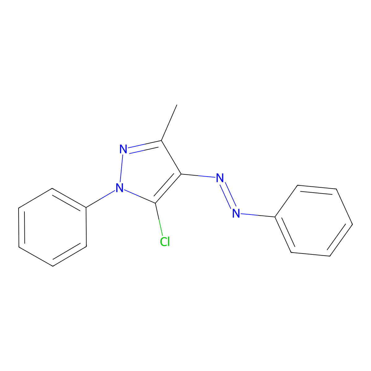 1H-Pyrazole, 5-chloro-3-methyl-1-phenyl-4-(phenylazo)- molecular structure, CAS 76492-71-2