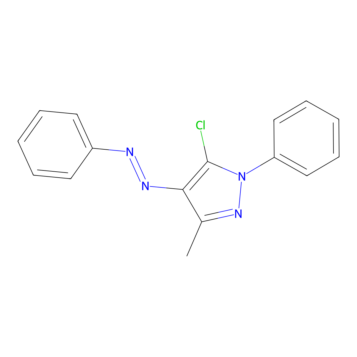 1H-Pyrazole, 5-chloro-3-methyl-1-phenyl-4-(phenylazo)- molecular structure, CAS 76492-71-2