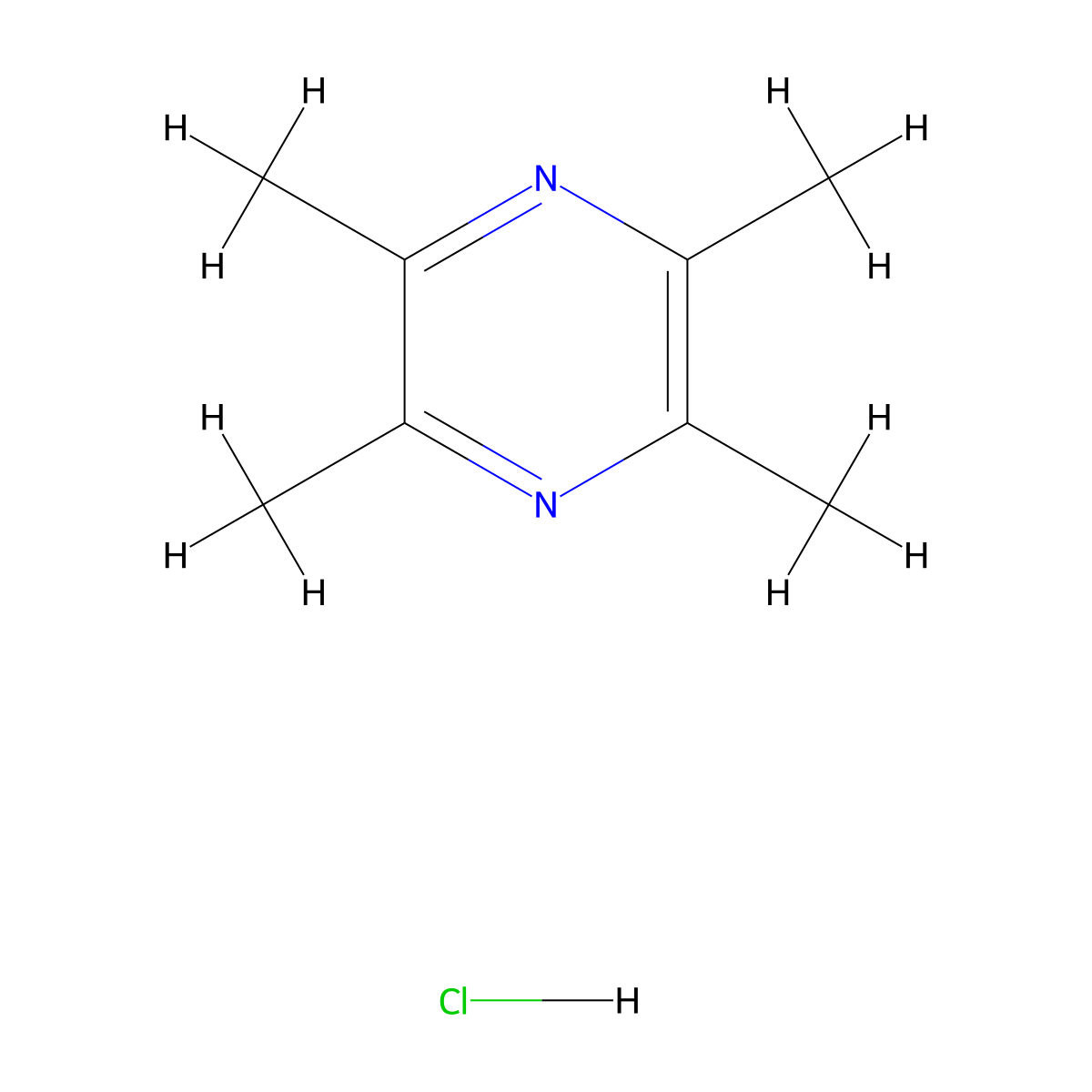 Tetramethylpyrazine hydrochloride molecular structure, CAS 76494-51-4