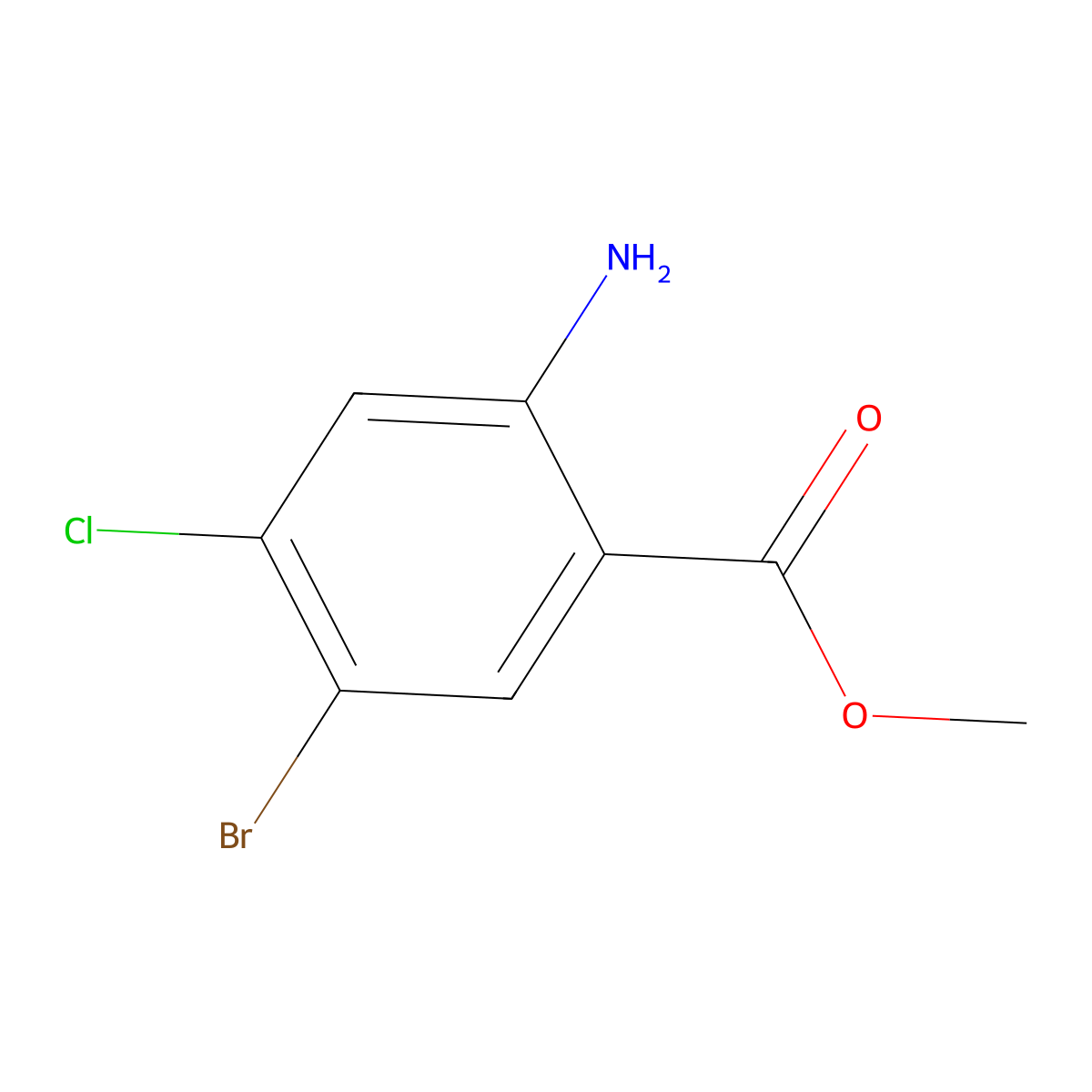 Methyl 2-amino-5-bromo-4-chlorobenzoate molecular structure, CAS 765211-09-4