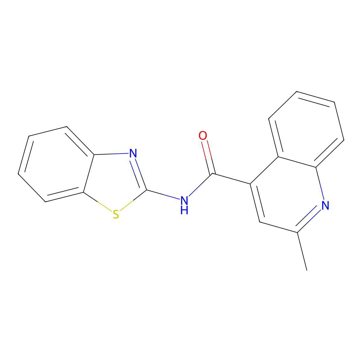 N-(1,3-benzothiazol-2-yl)-2-methylquinoline-4-carboxamide molecular structure, CAS 765279-56-9