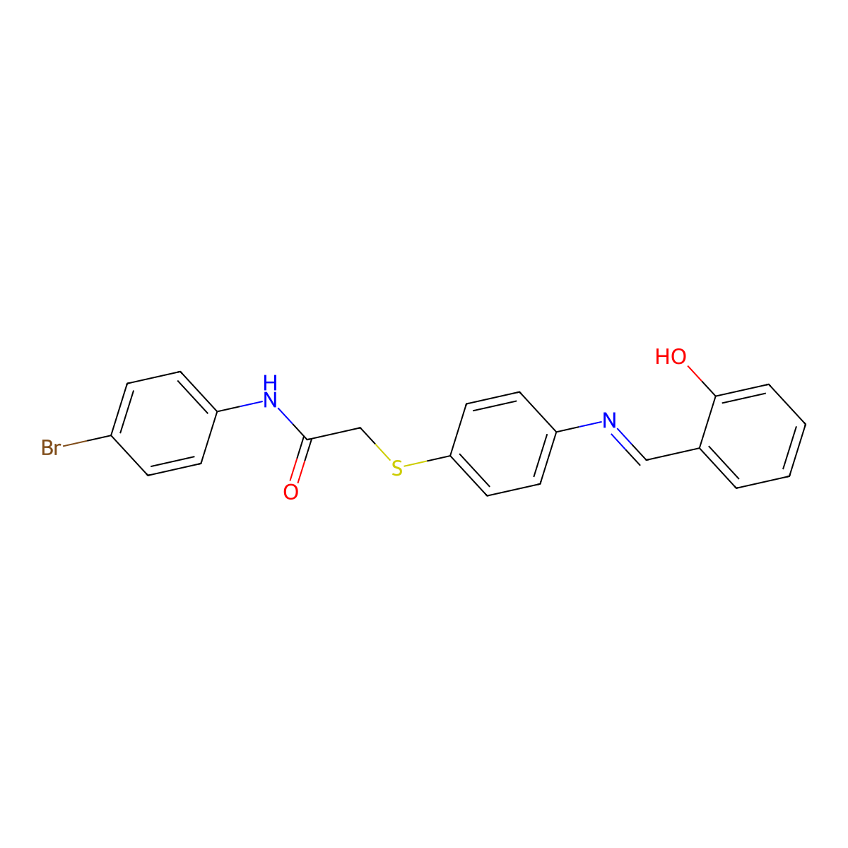 N-(4-Bromophenyl)-2-((4-((2-hydroxybenzylidene)amino)phenyl)thio)acetamide molecular structure, CAS 765285-03-8