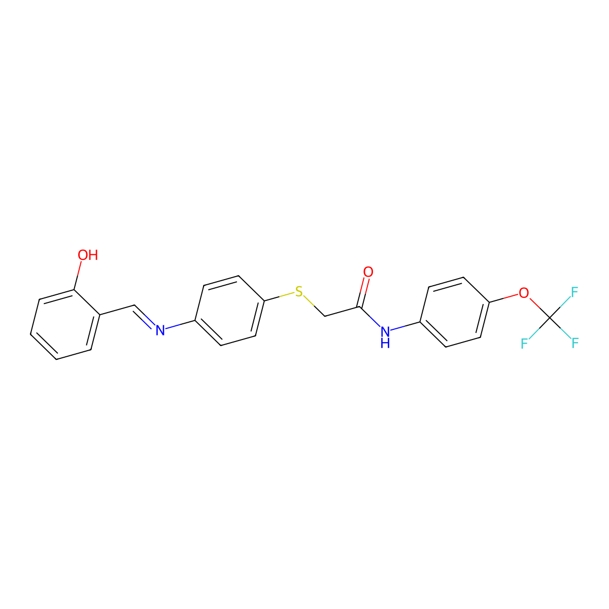 2-((4-((2-Hydroxybenzylidene)amino)PH)thio)-N-(4-(trifluoromethoxy)PH)acetamide molecular structure, CAS 765285-05-0