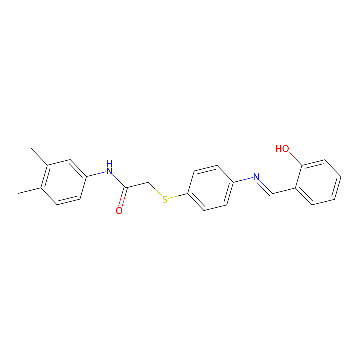 N-(3,4-Dimethylphenyl)-2-((4-((2-hydroxybenzylidene)amino)phenyl)thio)acetamide molecular structure, CAS 765285-07-2