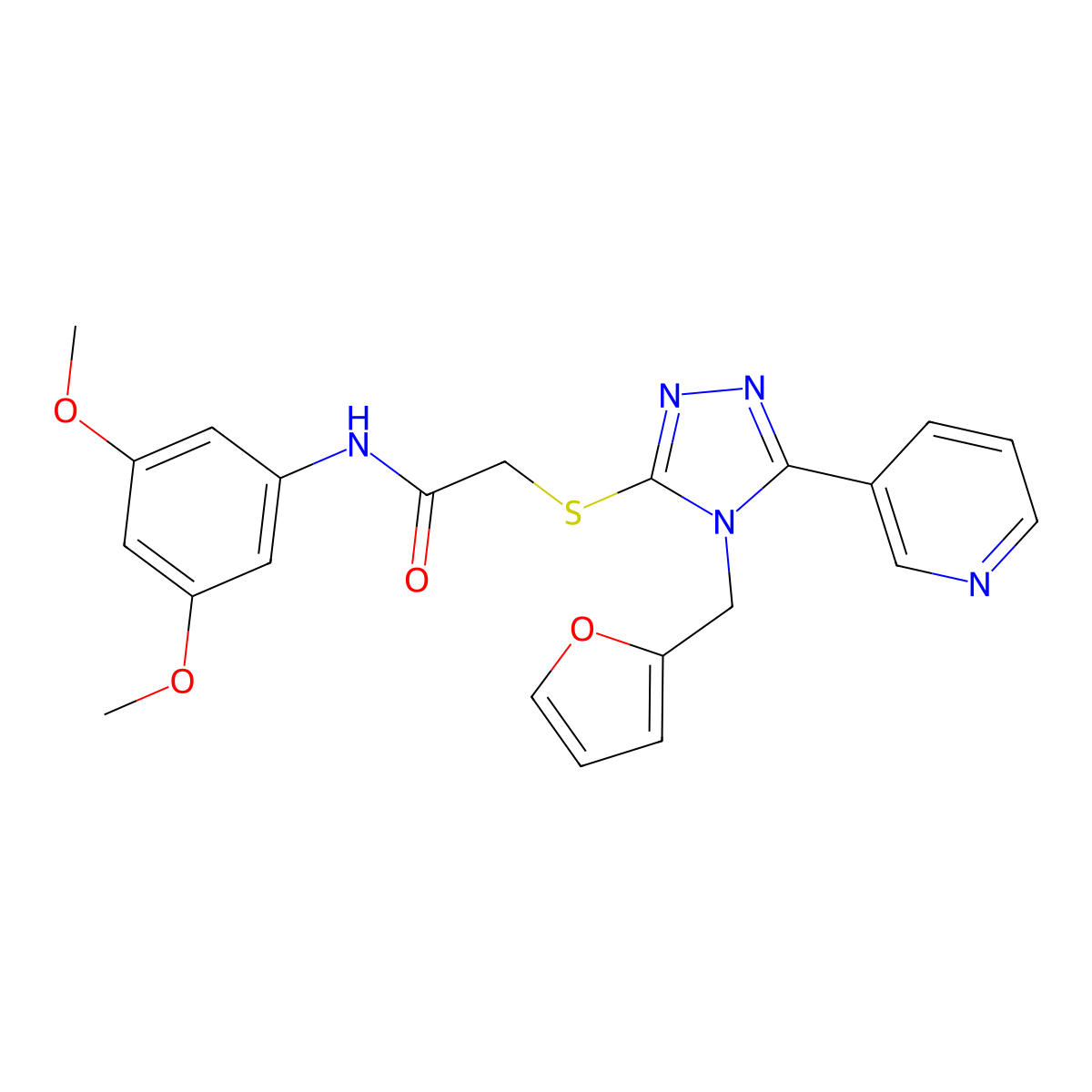 N-(3,5-dimethoxyphenyl)-2-{[4-(furan-2-ylmethyl)-5-(pyridin-3-yl)-4H-1,2,4-triazol-3-yl]sulfanyl}acetamide molecular structure, CAS 765289-93-8