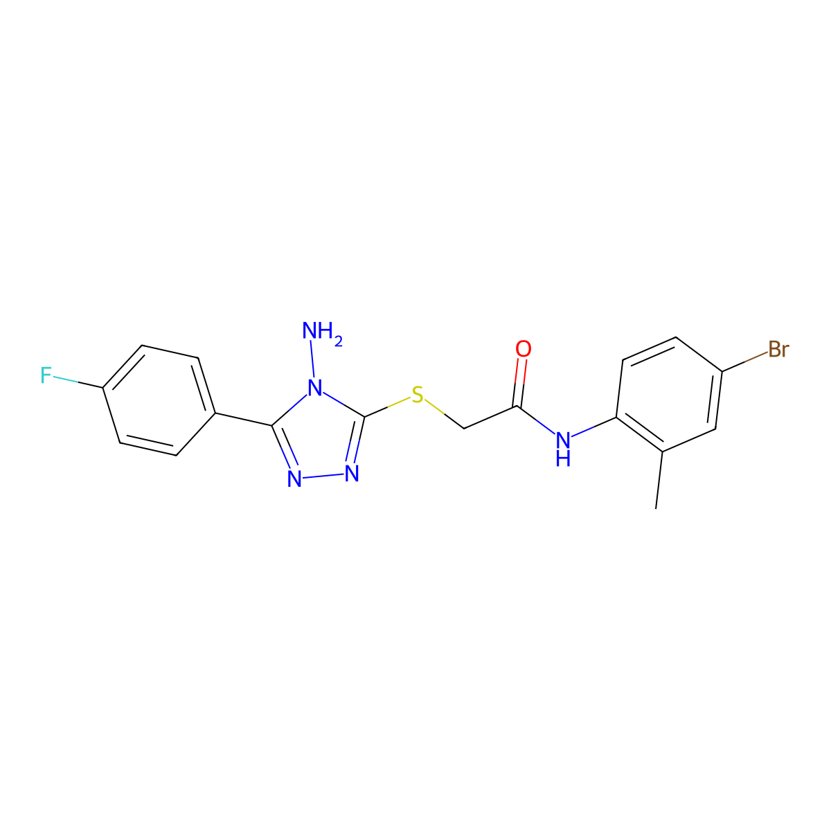 2-[4-amino-5-(4-fluorophenyl)(1,2,4-triazol-3-ylthio)]-N-(4-bromo-2-methylphen yl)acetamide molecular structure, CAS 765293-60-5