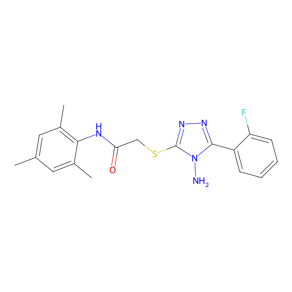 2-{[4-amino-5-(2-fluorophenyl)-4H-1,2,4-triazol-3-yl]sulfanyl}-N-(2,4,6-trimethylphenyl)acetamide molecular structure, CAS 765294-43-7