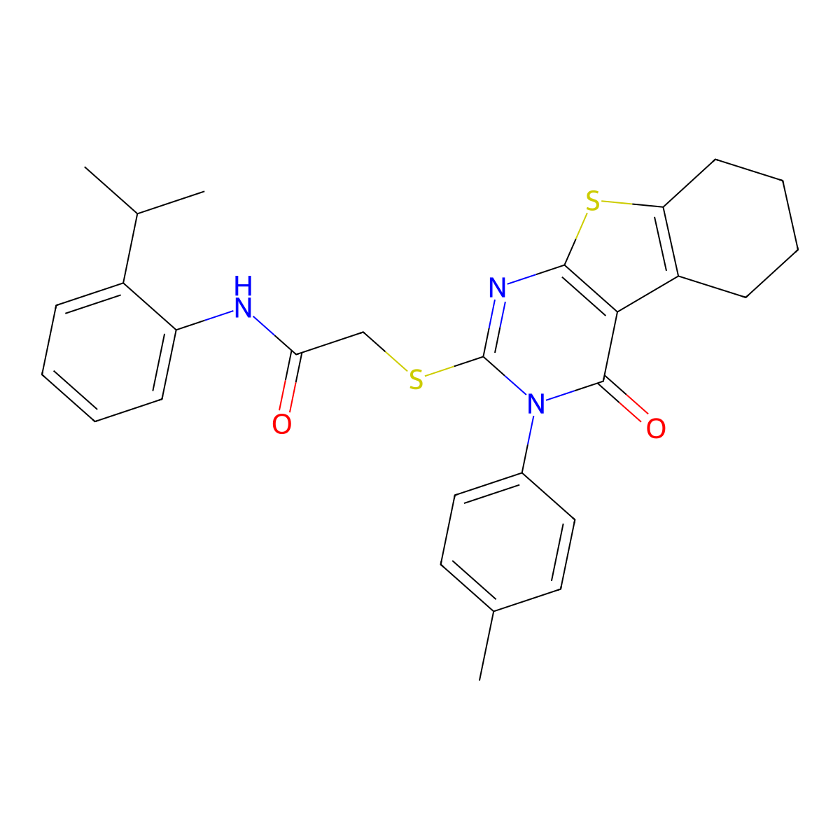 2-{[3-(4-methylphenyl)-4-oxo-3,4,5,6,7,8-hexahydro[1]benzothieno[2,3-d]pyrimidin-2-yl]sulfanyl}-N-[2-(propan-2-yl)phenyl]acetamide molecular structure, CAS 765294-70-0