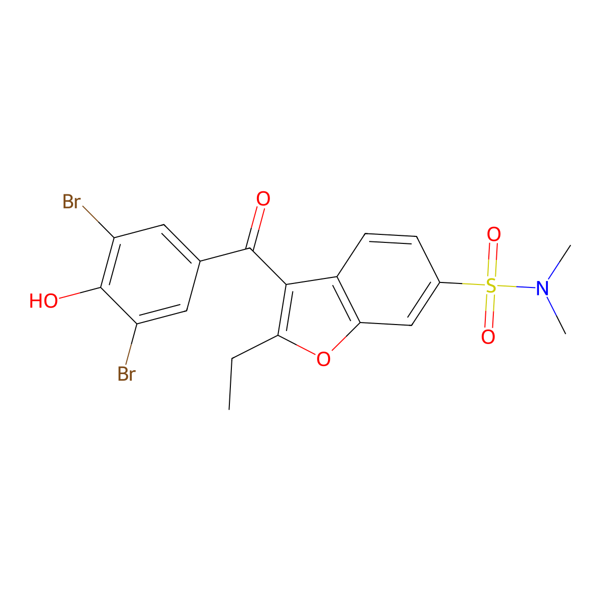 3-(3,5-Dibromo-4-Hydroxy-Benzoyl)-2-Ethyl-Benzofuran-6-Sulfonic Acid Dimethylamide molecular structure, CAS 765317-71-3