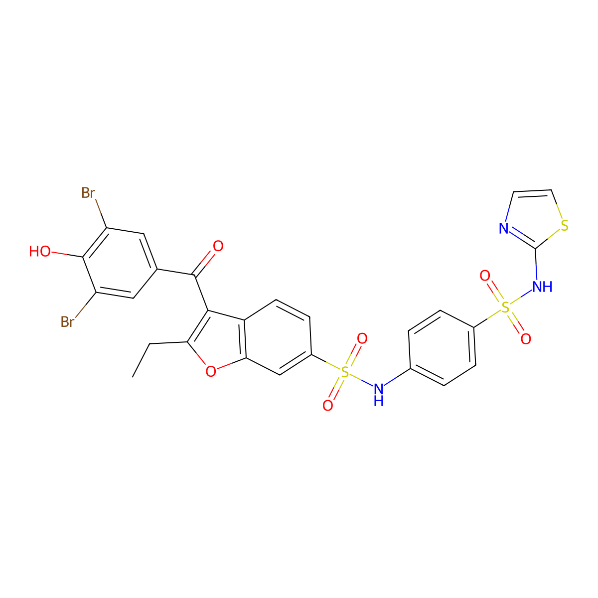 3-(3,5-Dibromo-4-Hydroxy-Benzoyl)-2-Ethyl-Benzofuran-6-Sulfonic Acid [4-(Thiazol-2-Ylsulfamoyl)-Phenyl]-Amide molecular structure, CAS 765317-72-4