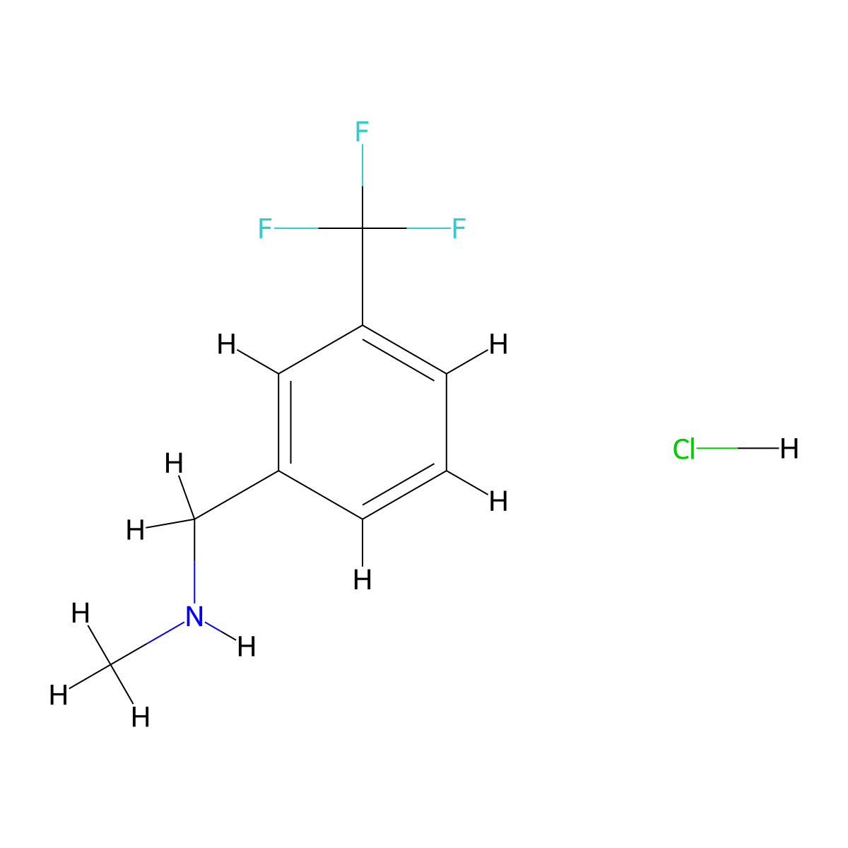 Methyl(((3-(trifluoromethyl)phenyl)methyl))amine hydrochloride molecular structure, CAS 76532-32-6