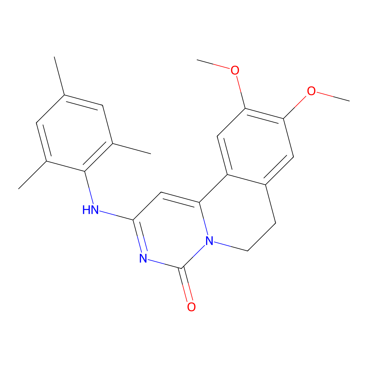 2-(Mesitylamino)-9,10-dimethoxy-6,7-dihydro-4H-pyrimido(6,1-a)isoquinolin-4-one molecular structure, CAS 76536-66-8