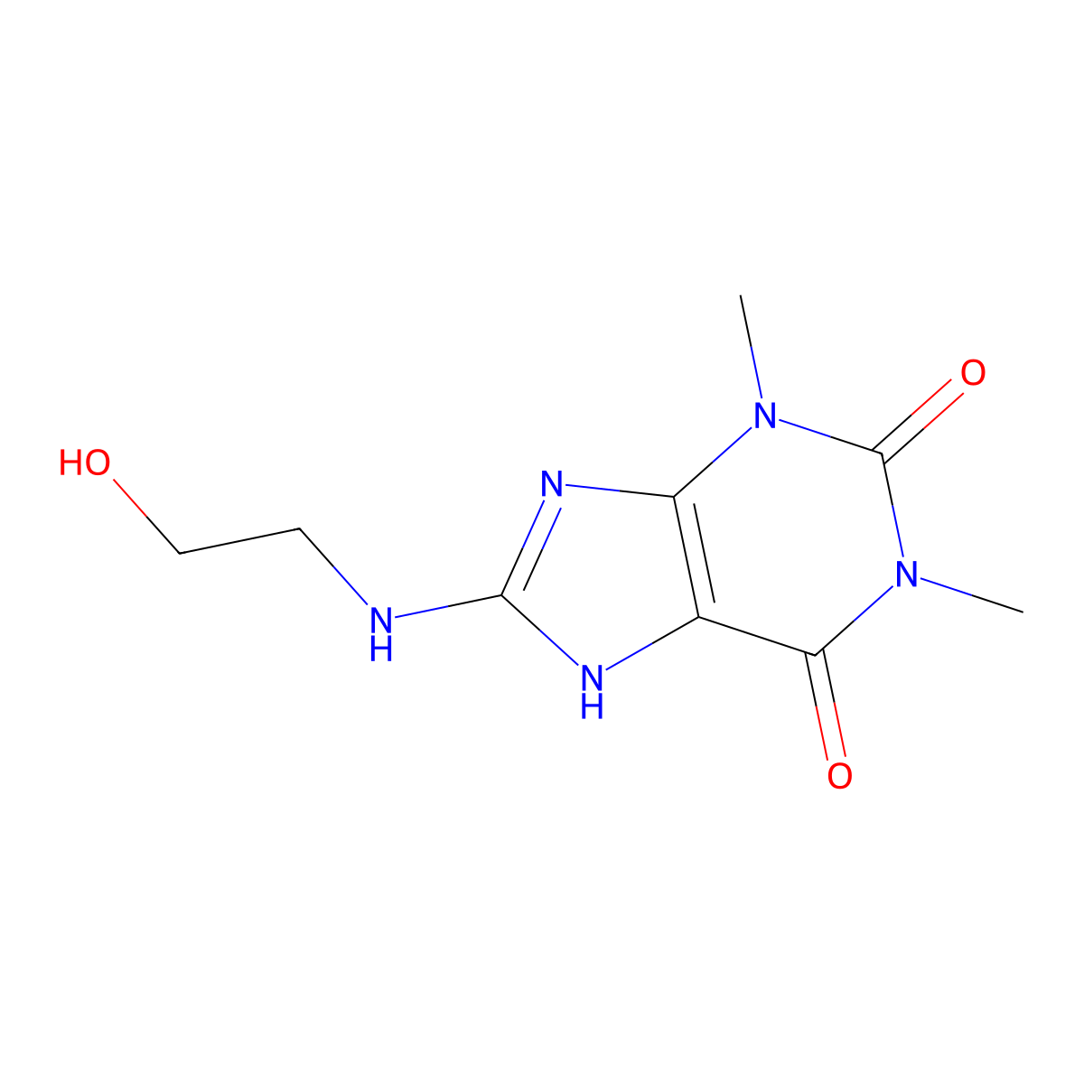 Theophylline, 8-(2-hydroxyethylamino)- molecular structure, CAS 7654-01-5