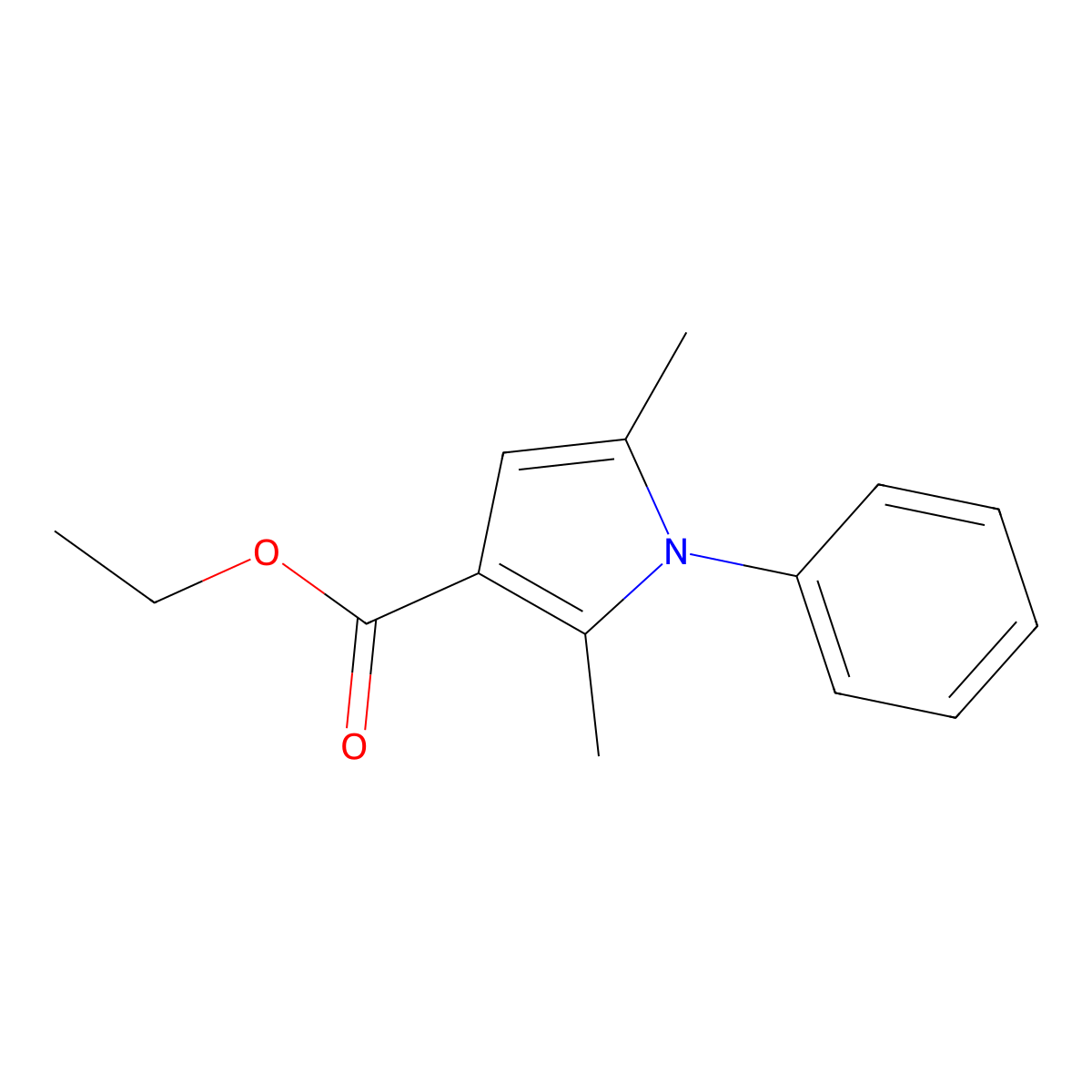 Ethyl 2,5-dimethyl-1-phenyl-1H-pyrrole-3-carboxylate molecular structure, CAS 76546-68-4