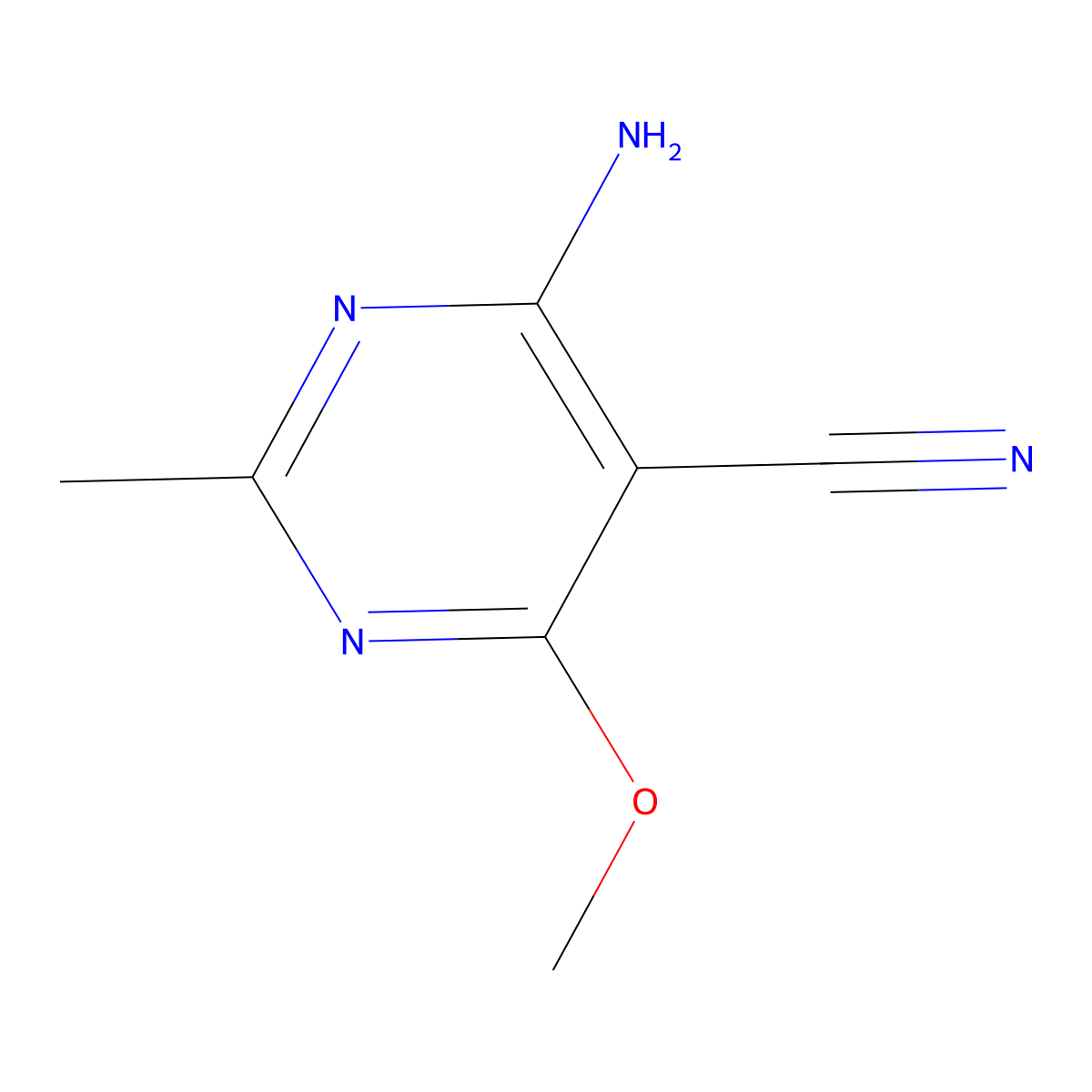 4-Amino-6-methoxy-2-methyl-5-pyrimidinecarbonitrile molecular structure, CAS 76574-35-1