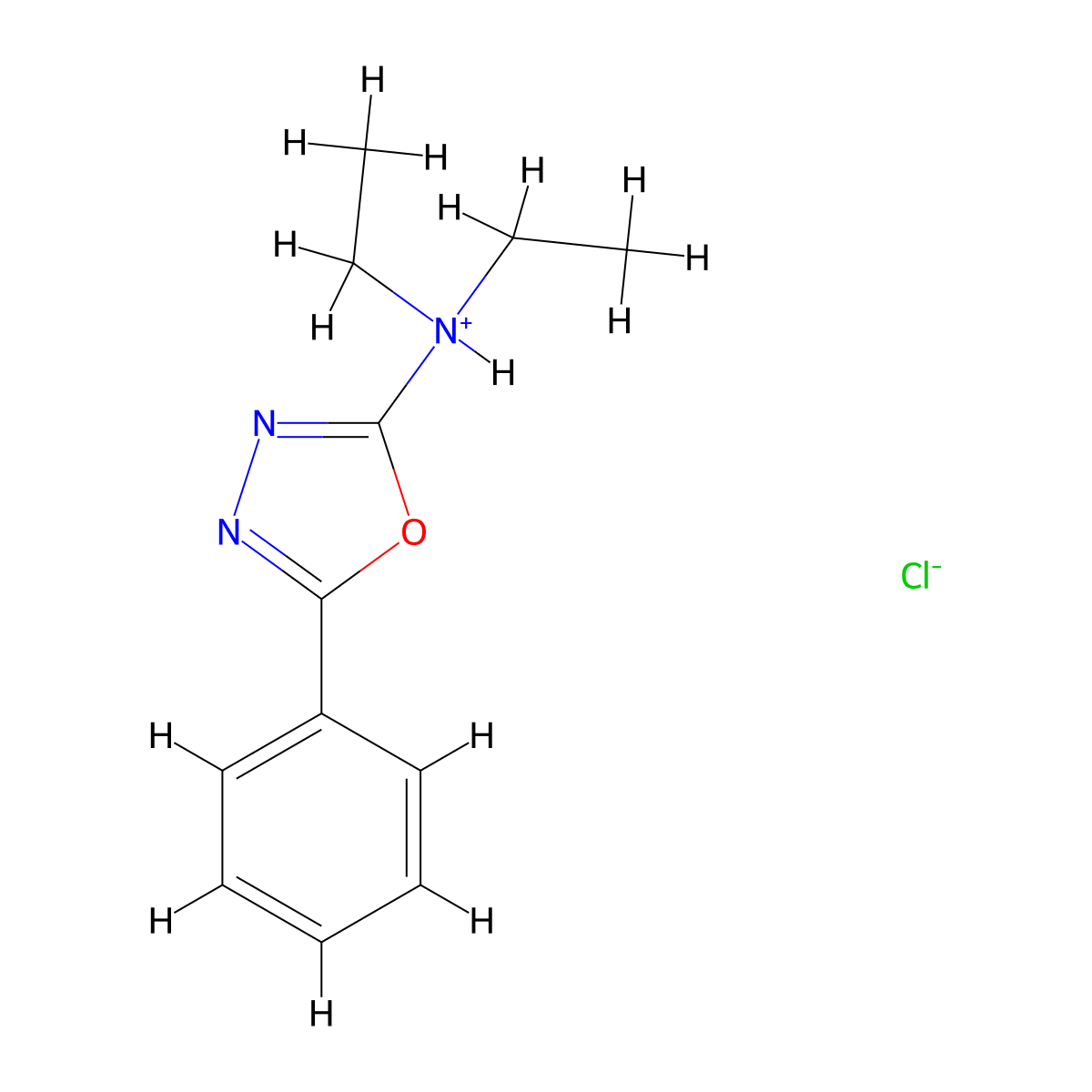 1,3,4-Oxadiazol-2-amine, N,N-diethyl-5-phenyl-, hydrochloride (1:1) molecular structure, CAS 7658-89-1