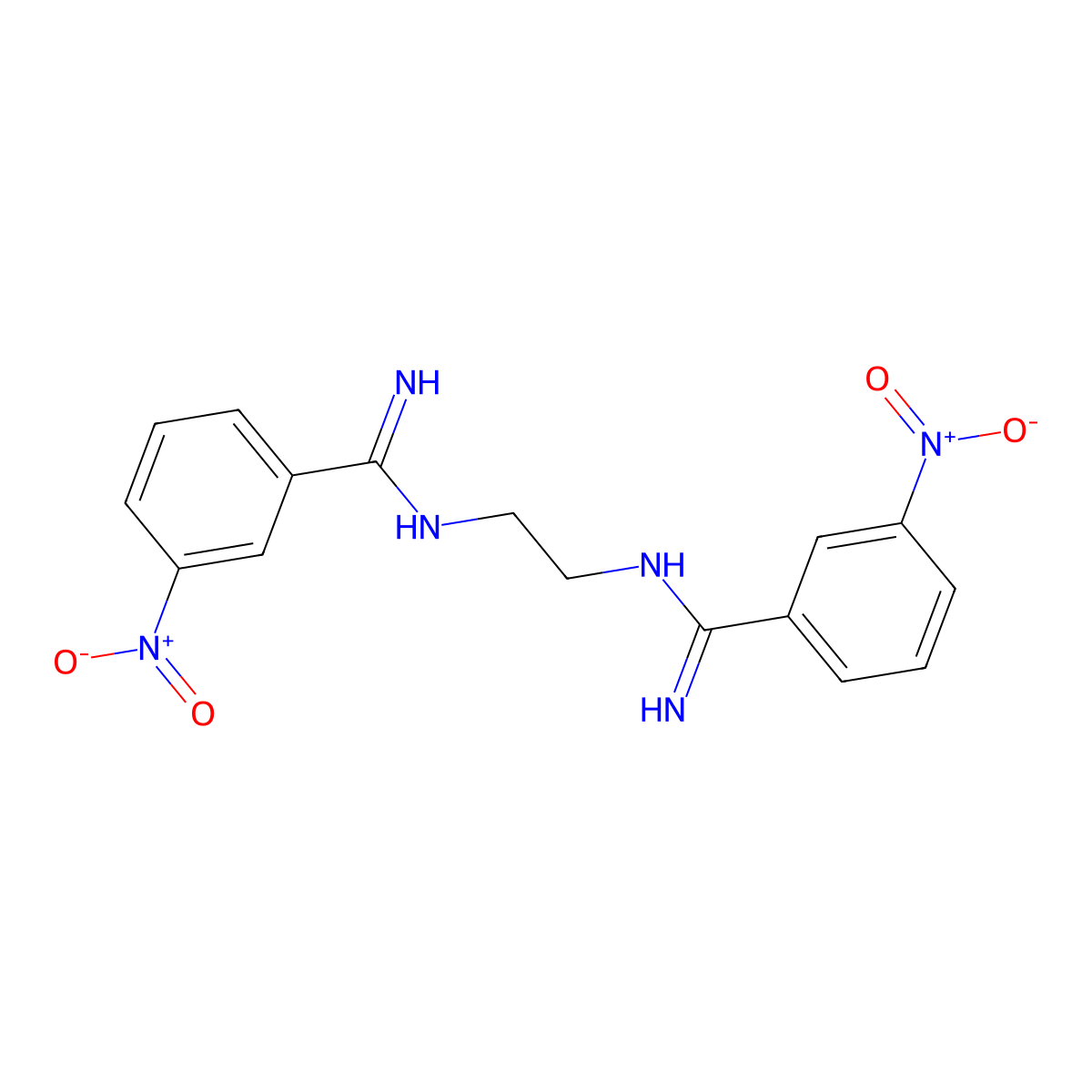 N,N'-ethane-1,2-diylbis(3-nitrobenzenecarboximidamide) molecular structure, CAS 765841-68-7